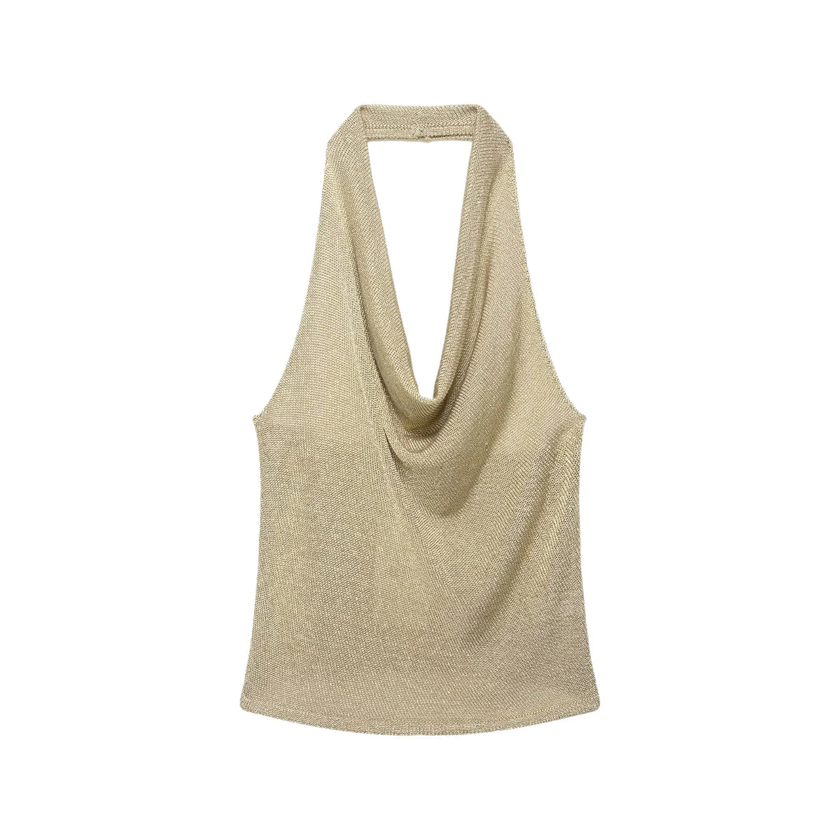 Metallic Thread Casual Knitted Women's Top New Spring Summer Fashion Fine Strap Backless Short Pure Color Polyester Blend