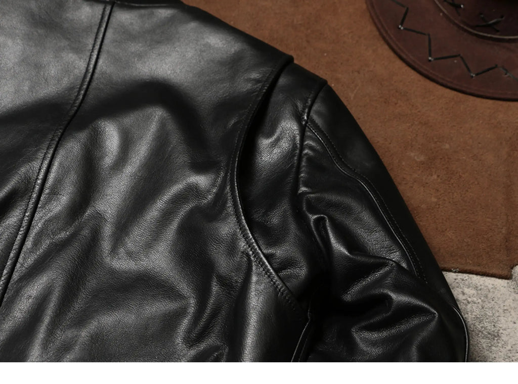 Black Winter Leather Jacket Men Military Style Plus Size 5XL Genuine Natural Sheepskin Thick Warm MA1 Flight Leather Coat
