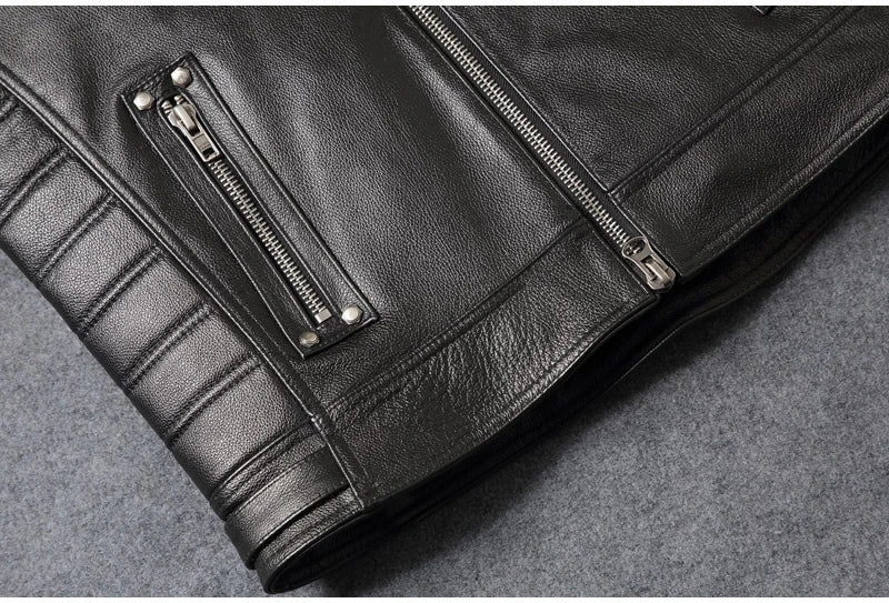 Black Four Seasons Leather Vest Men Vintage Style Plus Size 4XL Genuine Natural Cowhide Stand Collar Rivets Vest