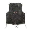 Black Spring Leather Vest Men Skull Embroidery Retro Style Plus Size 5XL Genuine Natural Cowhide Single Breasted Sleeveless Coat