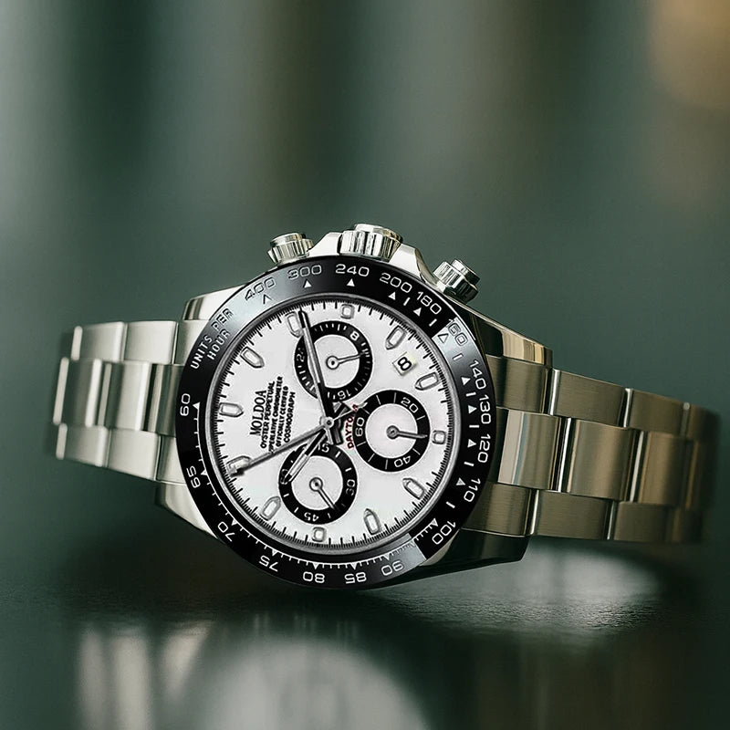 A Men's Silver Stainless Steel Trendy Multifunctional Quartz Watch with Dot and Line Display