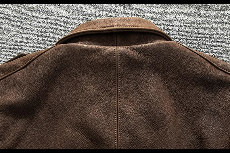 Genuine Natural Thick Cowhide California Mounted Police Coat Dark Brown Winter Leather Jacket Men Retro Style Plus Size 5XL