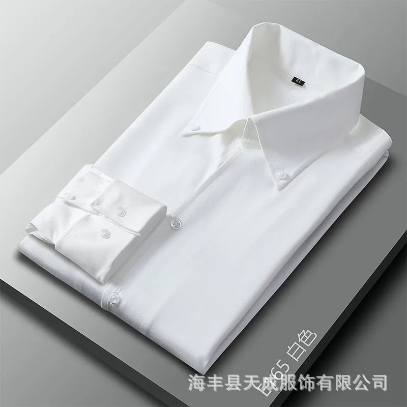 Men's Long Sleeve Business Shirt Fall Fashion French Style Big Collar Slim Fit Empire Collar Iron Free Breathable Machine Was...