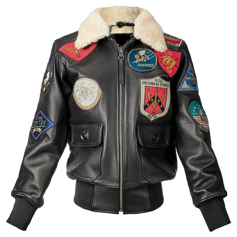 Black Autumn Leather Jacket Women Retro Style Plus Size 3XL Genuine Natural Cowhide Turn-Down Collar Military G1 Flight Coat