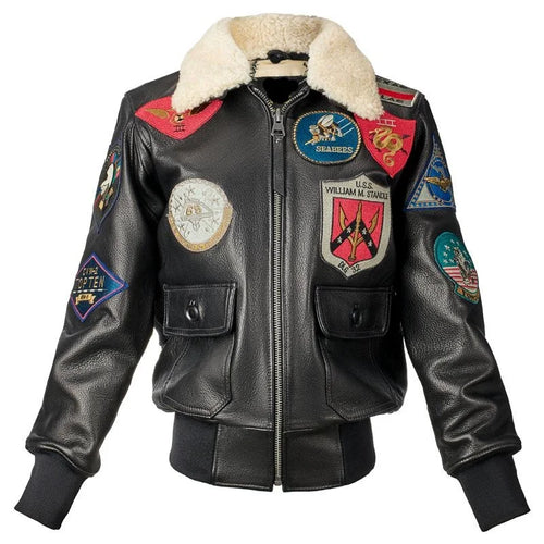 Black Autumn Leather Jacket Women Retro Style Plus Size 3XL Genuine Natural Cowhide Turn-Down Collar Military G1 Flight Coat