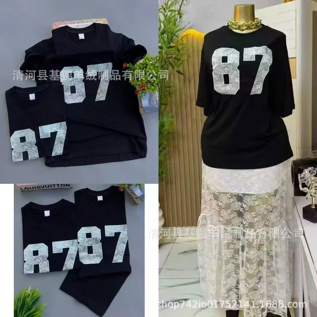 Loose Fit Embroidered Cotton T-Shirt Women's Shoulder Width round Neck Print Short Sleeve Cross-Border Half Sleeve Street Style