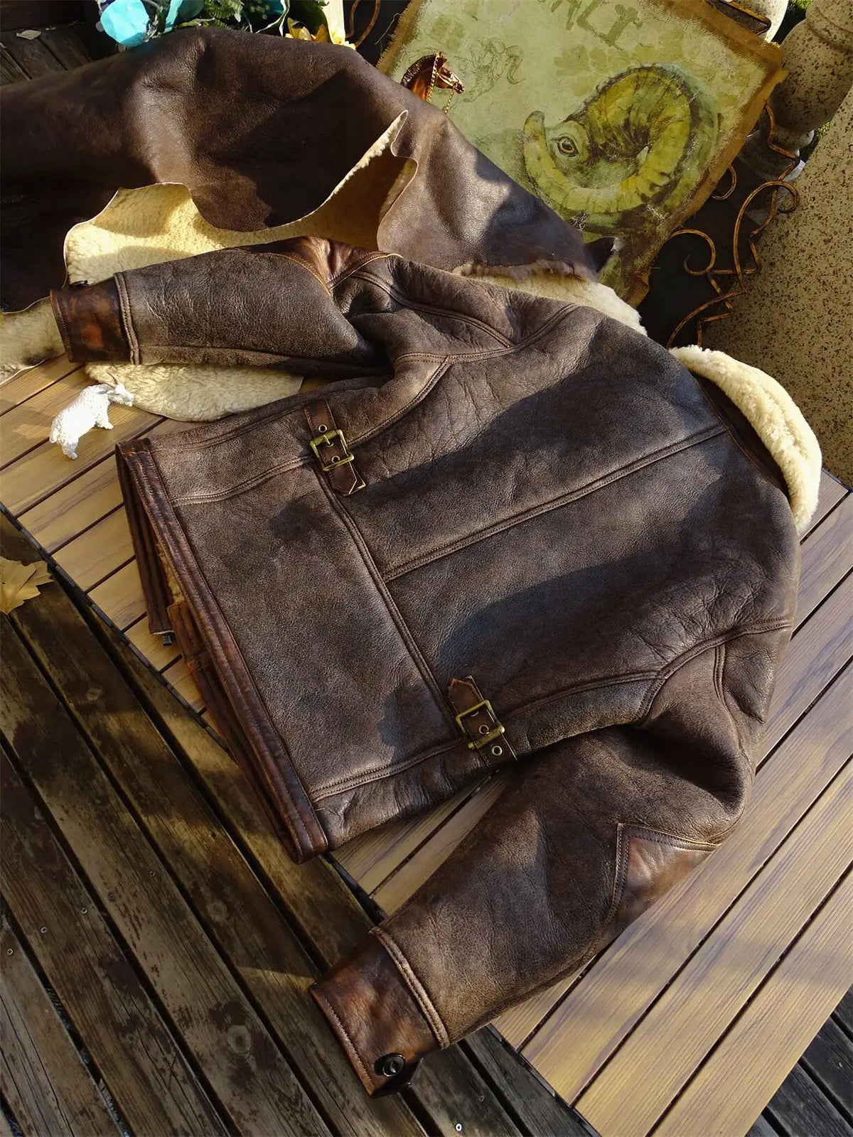 Dark Brown Winter Shearling Jacket Men Retro Style Plus Size 3XL Genuine Natural Thick Sheepskin Warm Diagonal Zipper Coat