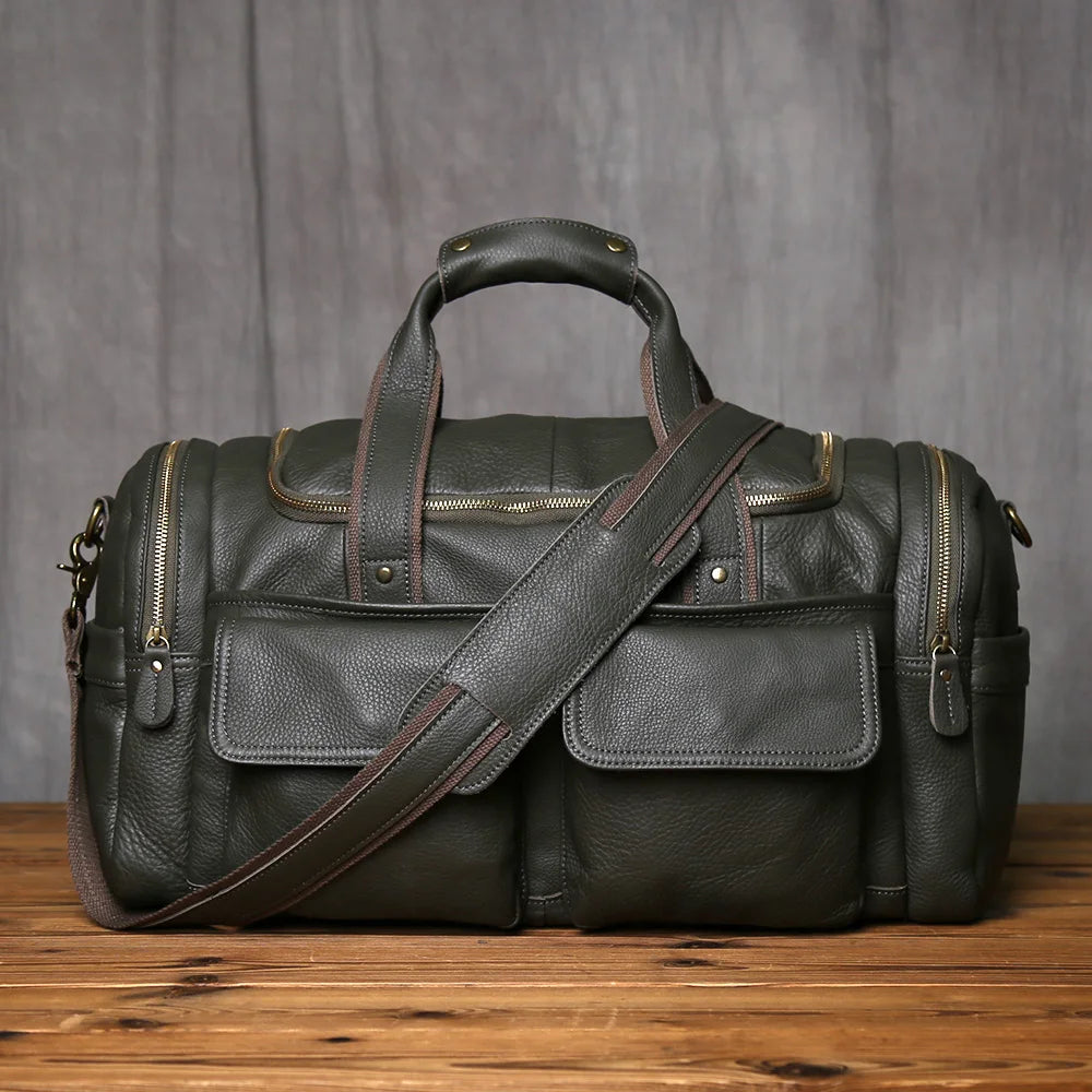 NZPJ Retro Men's Hand Luggage Bag Leather Travel Bag Top Layer Cowhide Large Capacity One Shoulder Messenger Bag Casual Laptop