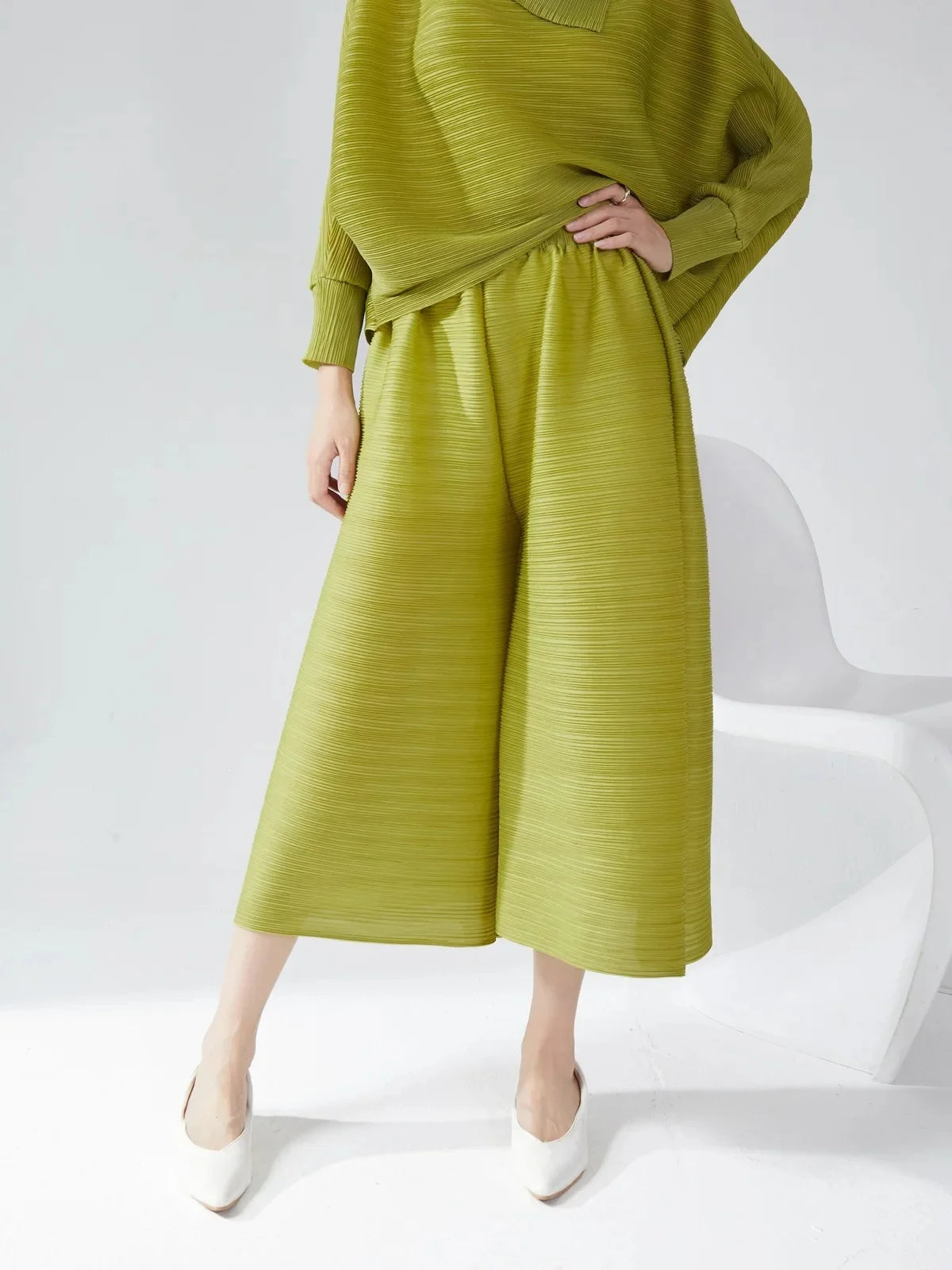 plus Size Women's Wide Leg Pants Draped Thin Folded Summer Casual Seven-Five-Length Loose Fit Trousers by None(Ae Stock)