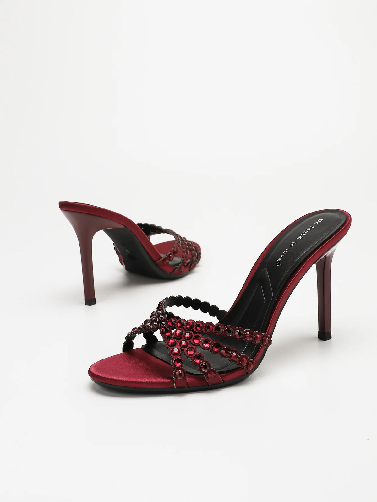 Fashionable Diamond Strap High Heels Sandals Women's Summer Party Shoes Fine Heel Versatile Elegant Ladies' Slip-On Slippers