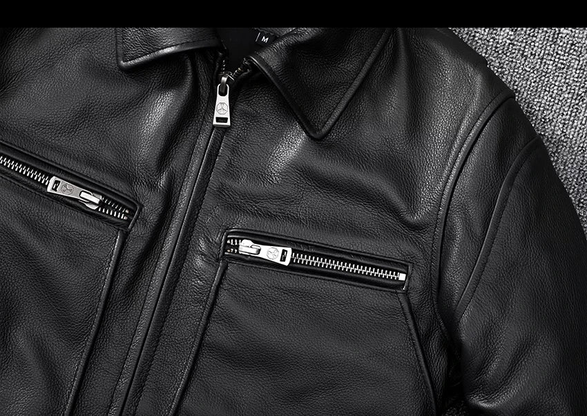 Black Autumn Leather Jacket Men Retro Style Plus Size 8XL Genuine Natural Cowhide Turn-Down Collar Smart Casual Coat