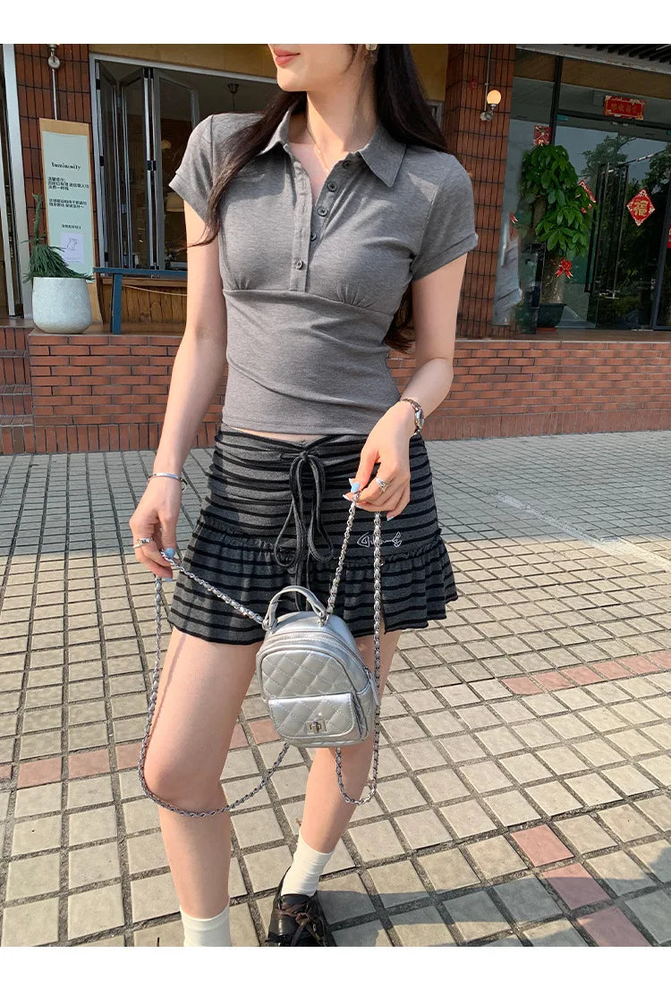 American Style Collared Short Sleeve T-Shirt Women Summer Slim Fit Flattering Short Length Fashionable Casual Commute Wear