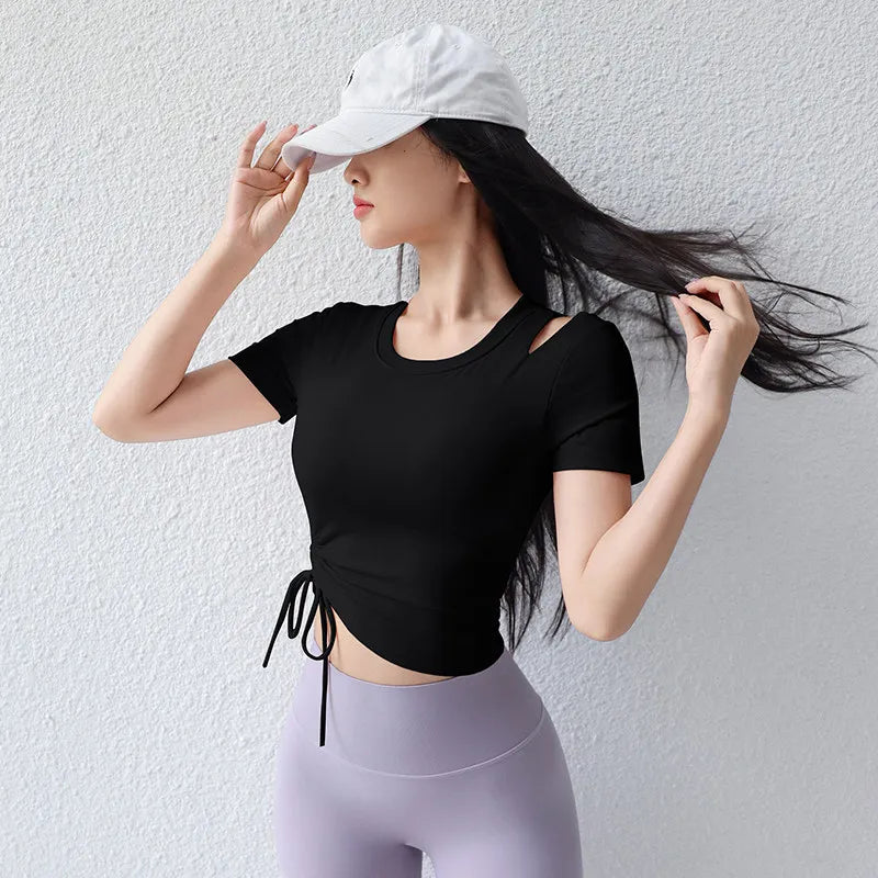 New Advanced Women's Yoga Sportswear Short Sleeve T-Shirt Slimming Running Pilates Training Fitness Summer Tight Fit Top