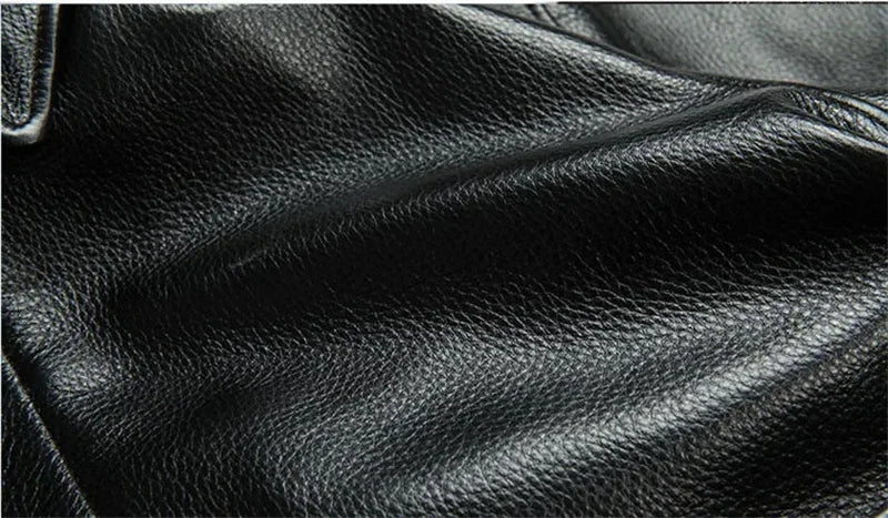 Black Winter Leather Jacket Men Military Style Europe Size Genuine Natural Thick Cowhide Warm Turn-Down Collar A2 Flight Coat