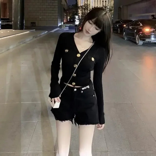 Fashionable Early Autumn Open Cardigan Slim Fit Waist Highlight Pure Color Knitted Sweater Short Style for Elegant Women