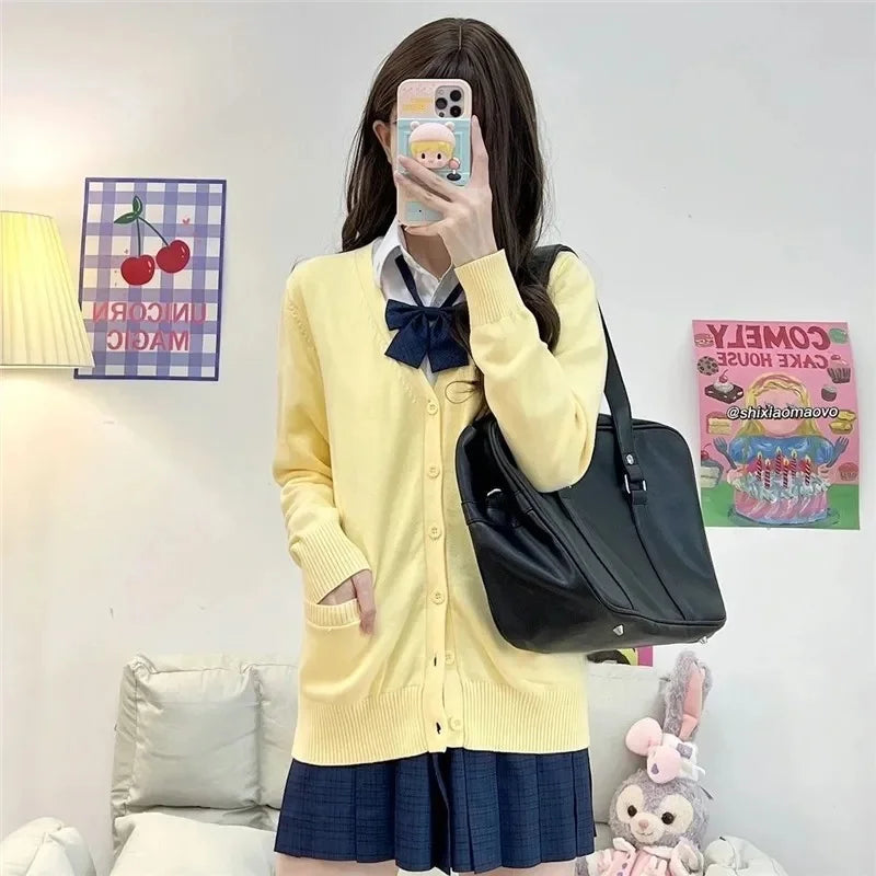Women's Autumn/Winter Japanese Style Knitted Cardigan Sweater Preppy Style Long Sleeve Loose-Fit Top Layered Polo Collar