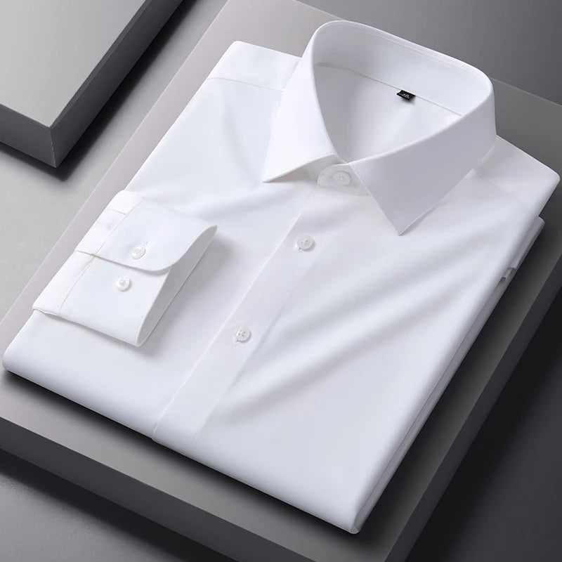 Bamboo Fiber Solid Color Long Sleeve Shirts for Men Slim Fit Formal Plain Shirt Work Anti-Wrinkle Tops Soft Office Clothes
