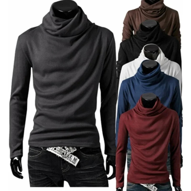 Fashionable Long Sleeve Men's T-Shirt Slim Fit Base Layer Shirt Trendy Collared Top for Casual Occasions Winter Wear