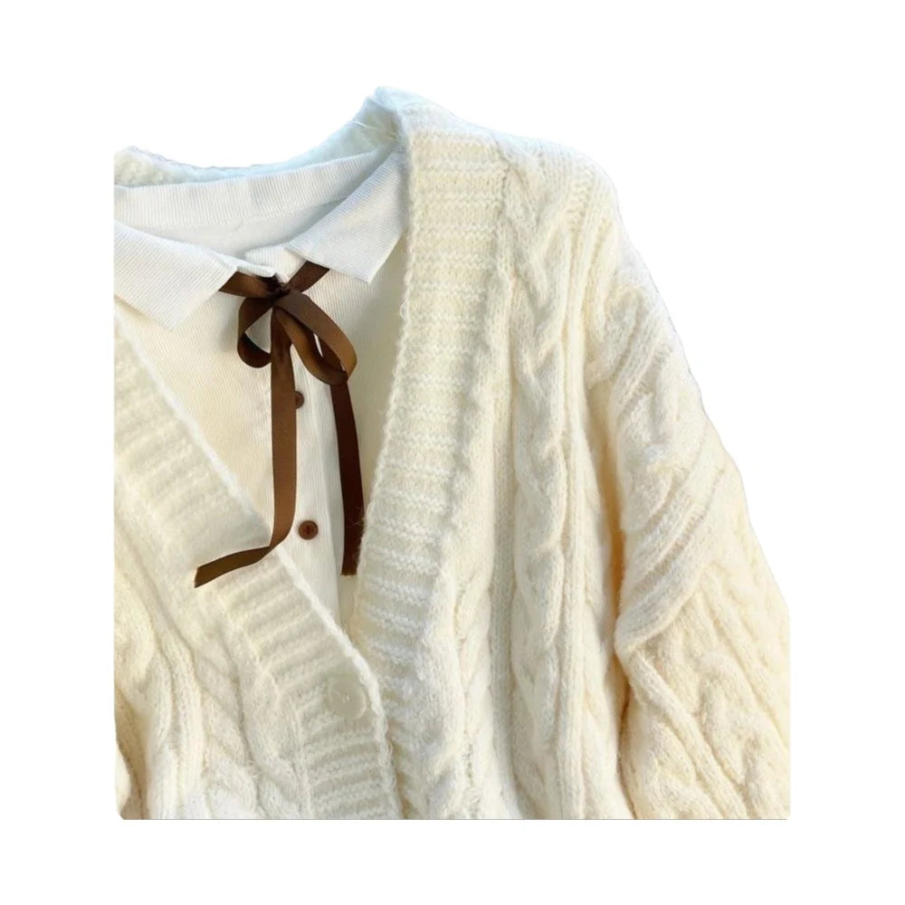 Women's Thickened Lazy Design Knitted Cardigan Sweater Outerwear Loose Princess Sleeve V-Neck Long Sleeve Autumn Winter Coat