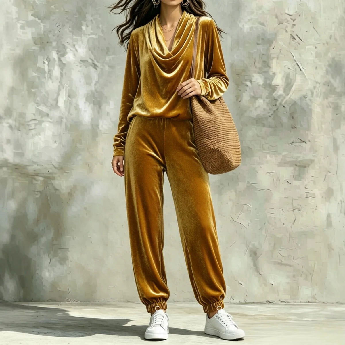 Fashionable Casual Long Sleeve Women's Top And Pants Set Comfortable Korean Velvet Fabric T-Shirt Style Pure Color Spring Aut...