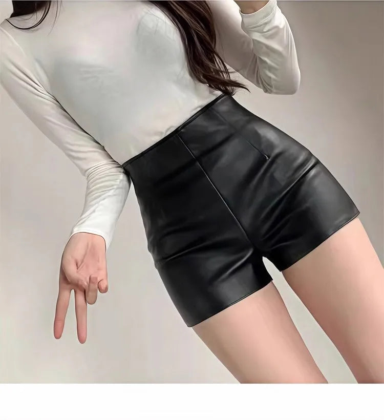 High Waist PU Leather Pants Short Skirt Women's Autumn Winter Slim Fit Boot Cut Straight Leggings Outerwear Fashion Trend
