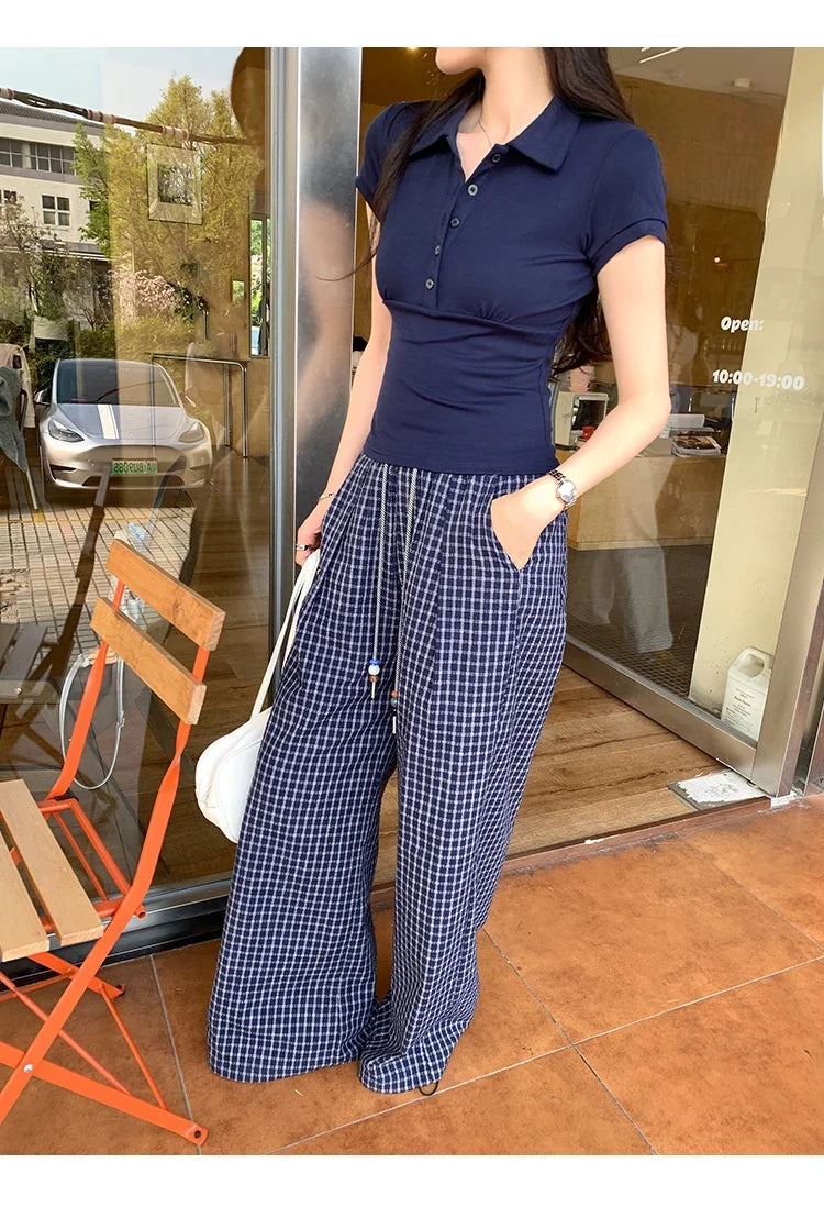 American Style Collared Short Sleeve T-Shirt Women Summer Slim Fit Flattering Short Length Fashionable Casual Commute Wear