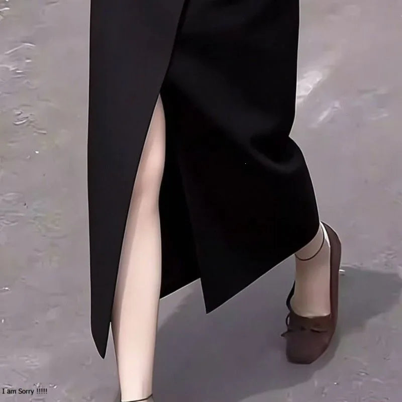 Black Asymmetric Suit Skirt Women's Spring Summer New High Waist Slimming Fashionable Midi Skirt New Arrival Casual Elegant