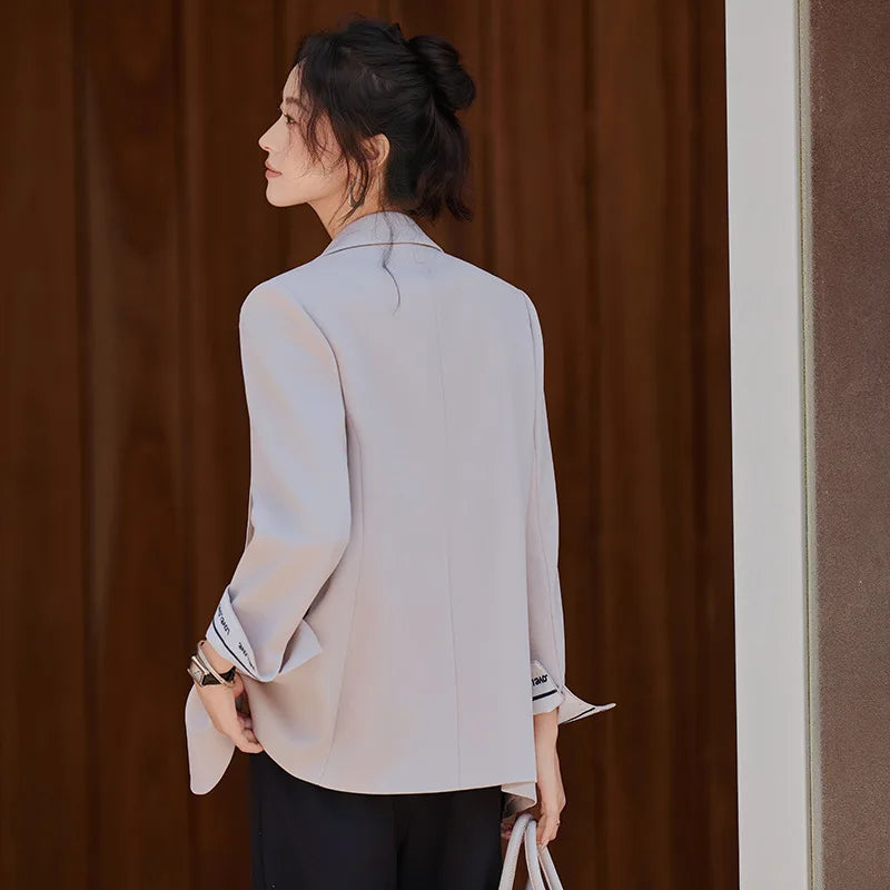 Café Brown Women's Casual Fashionable Suit Jacket Elegant Atmosphere Spring Autumn Season Polyester Spandex Commute Style