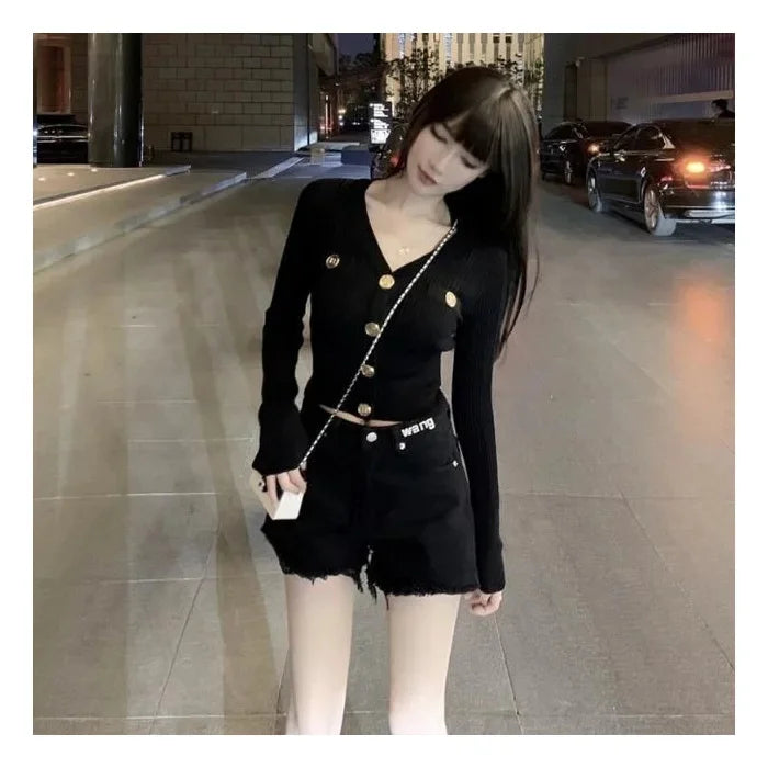 Fashionable Early Autumn Open Cardigan Slim Fit Waist Highlight Pure Color Knitted Sweater Short Style for Elegant Women