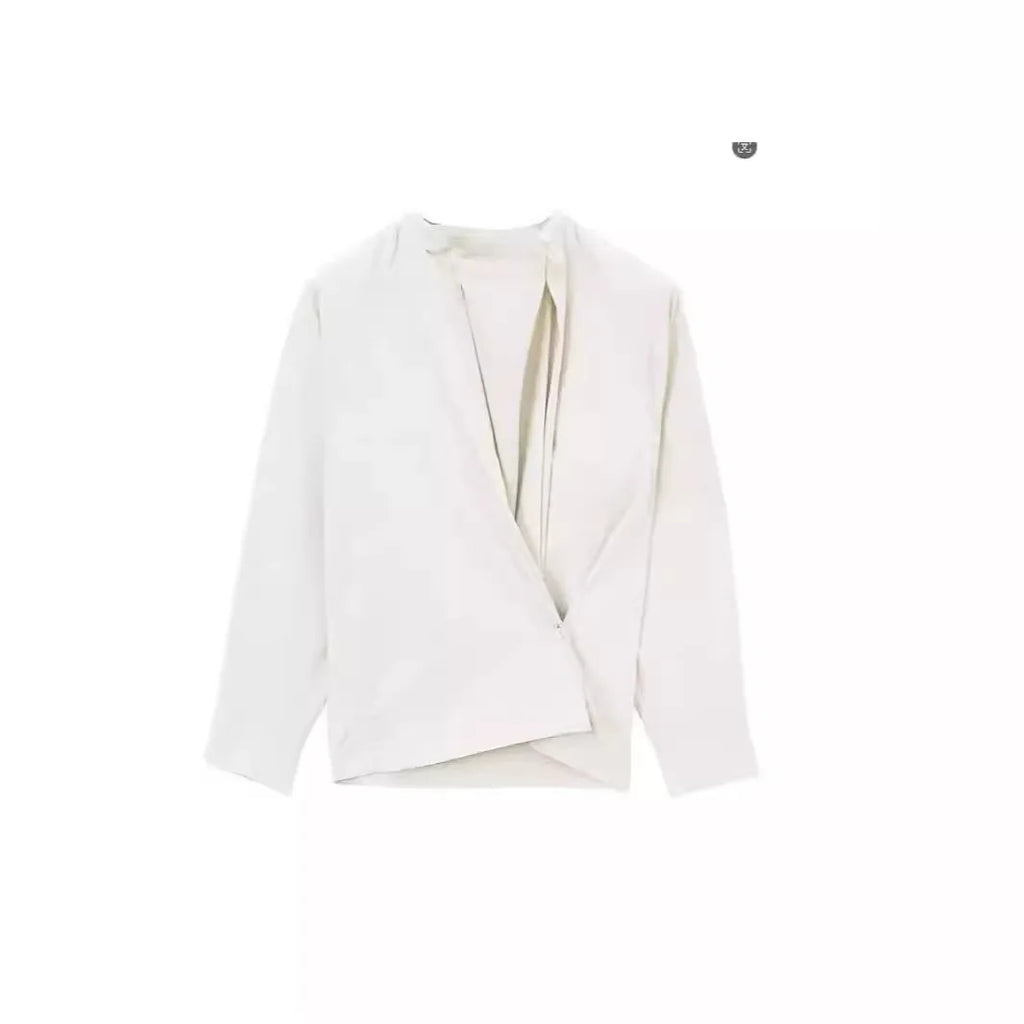 Asymmetric Button Side Split Long Sleeve Women's Shirt Le Home New Color Design Casual Commute Style Cotton British Style