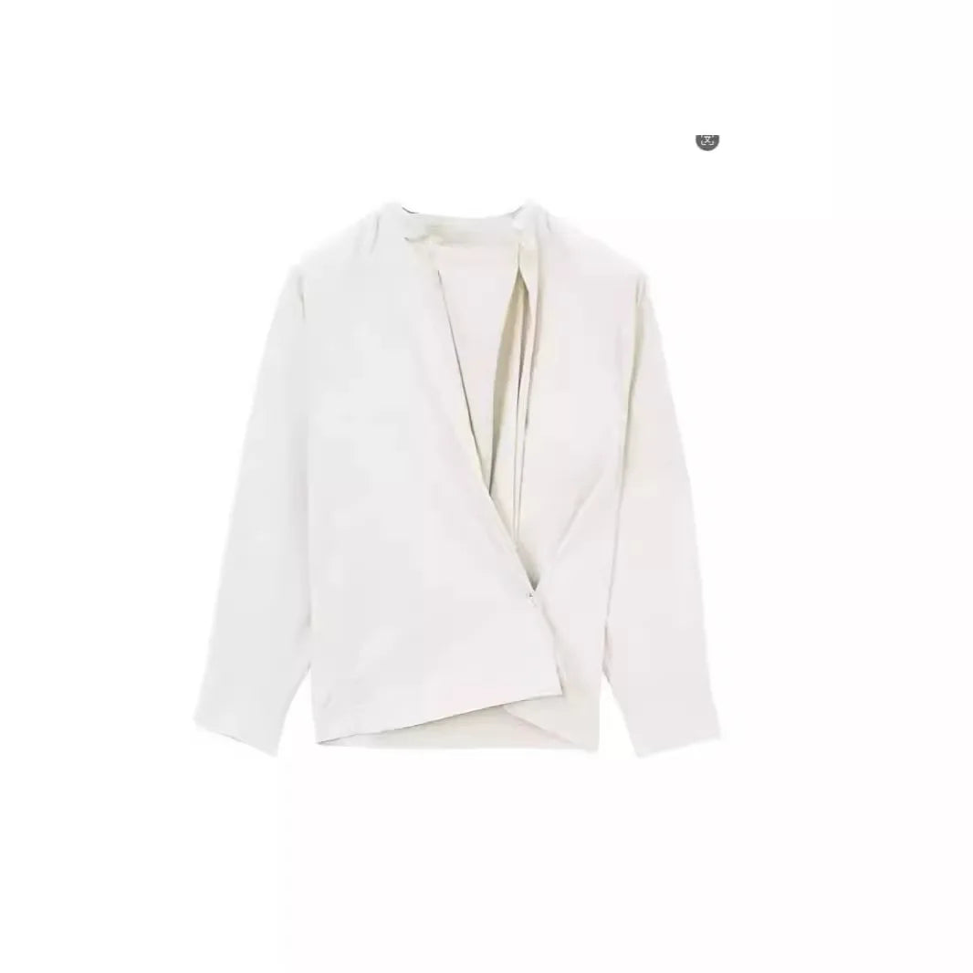 Asymmetric Button Side Split Long Sleeve Women's Shirt Le Home New Color Design Casual Commute Style Cotton British Style