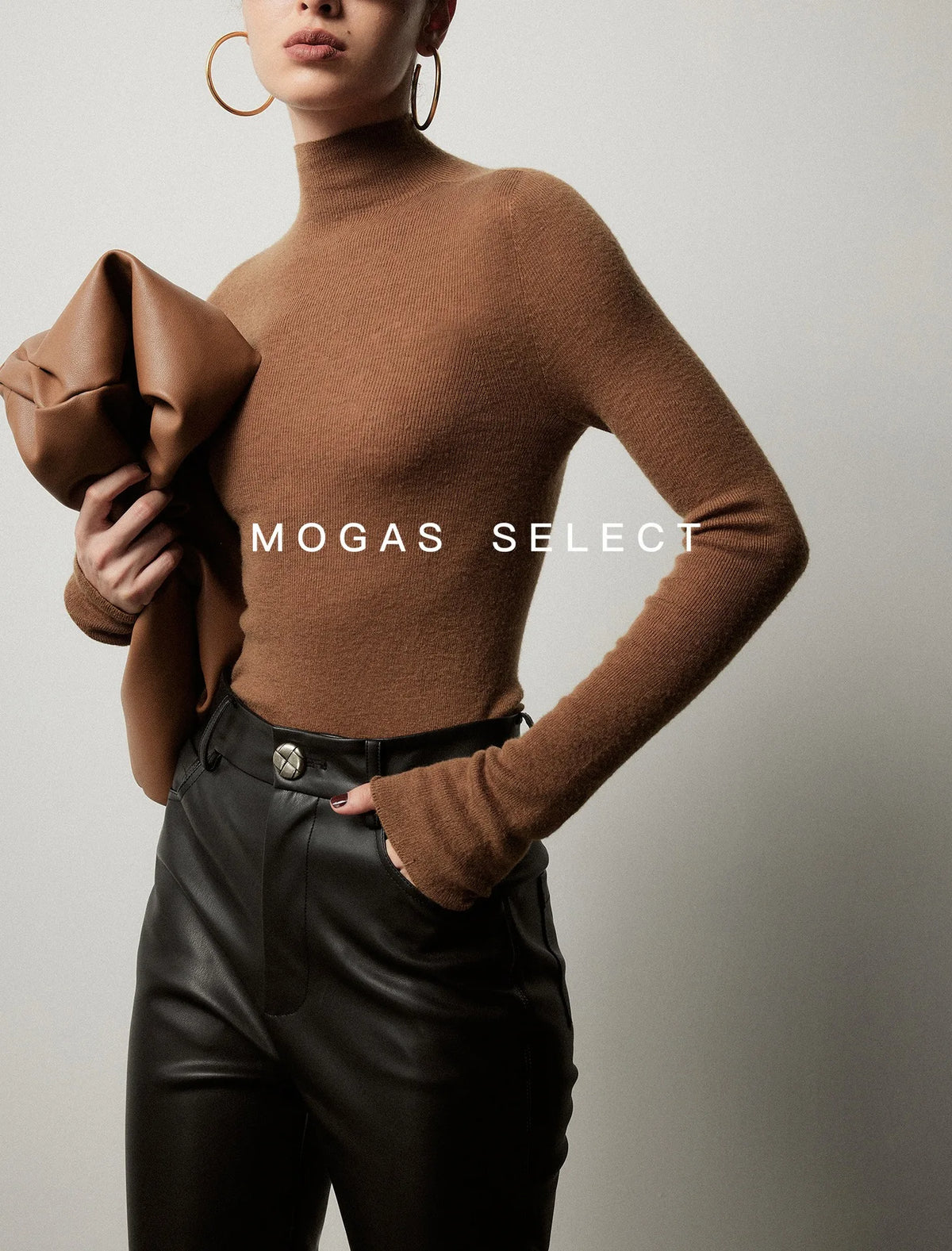 Mogas Luxury Cashmere Silk Seamless One-Shoulder Knitted Sweater Women's Autumn Winter Base Layer Fashionable Business Commut...
