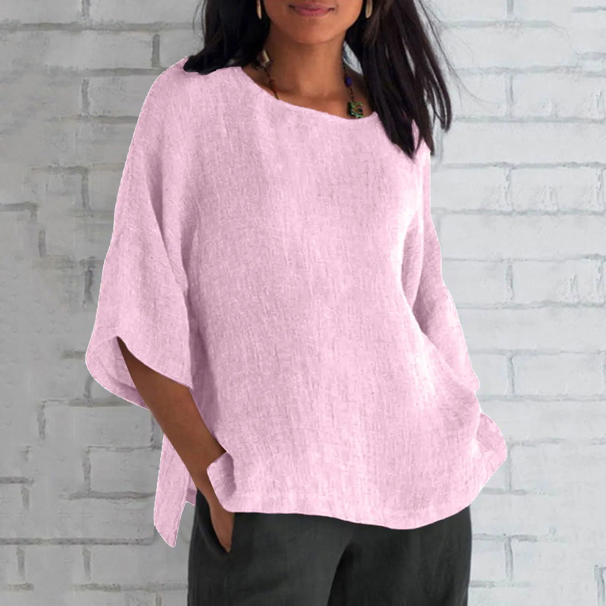 Hot Sale Of The Seasonwish Eaby Women's Cotton Linen Shirt round Neck Short Sleeve 25 Colors Casual Loose Fit Street Style Su...