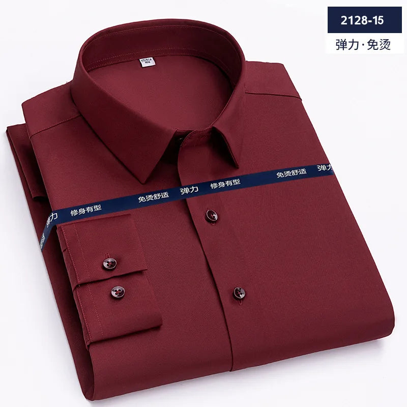 Micro Elasticity Soft Cozy No Pockets Thin Formal White Work Shirt Business Long-sleeved Shirt Men Slim Fit Non-iron Work Shirt
