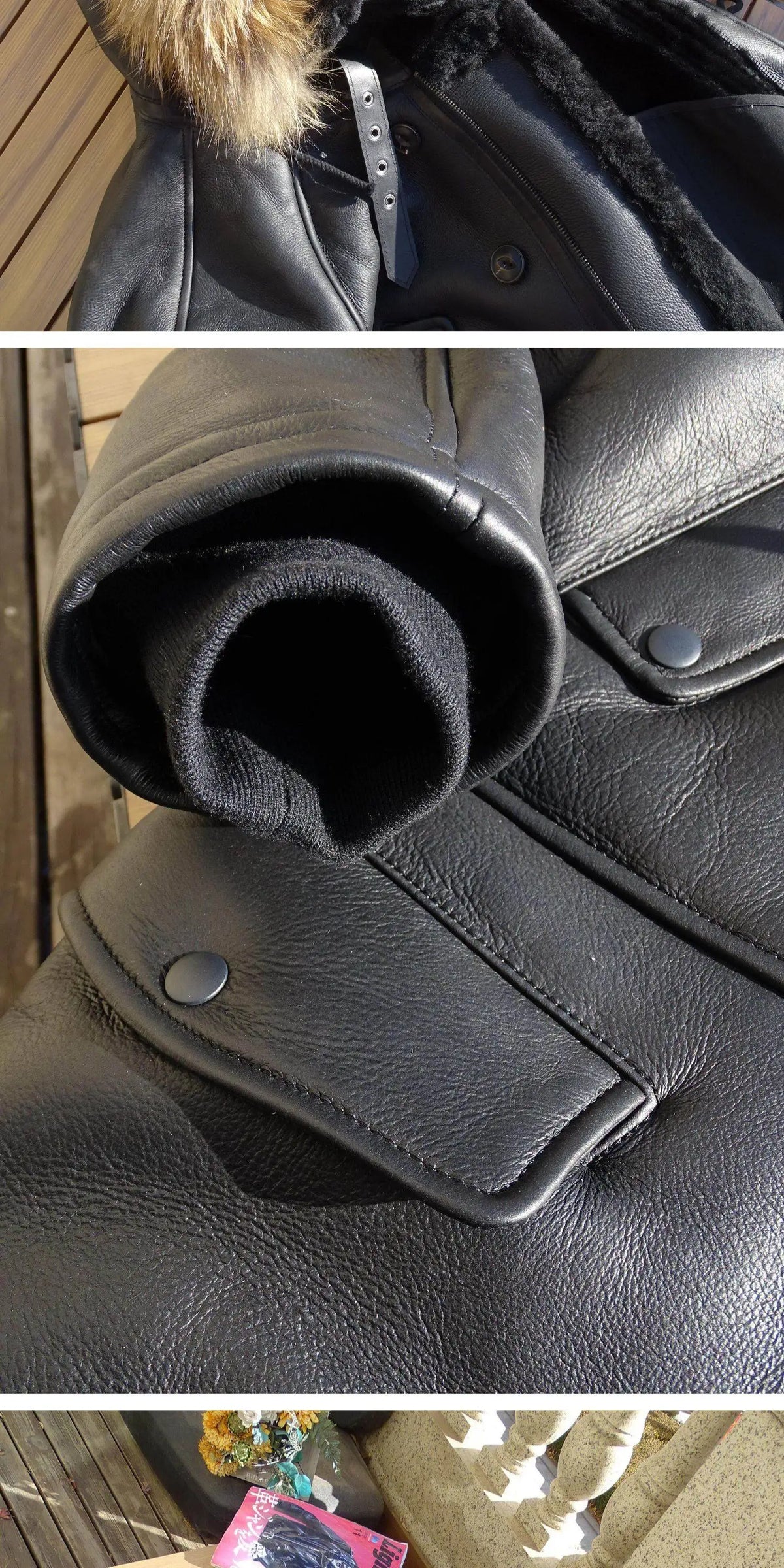 Black Winter Hooded Shearling Jacket Men Casual Style Plus Size 3XL Genuine Natural Thick Sheepskin Warm Single Breasted Coat