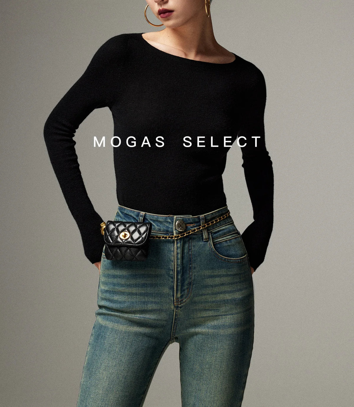 Mogas Luxury Cashmere Silk Seamless One-Shoulder Knitted Sweater Women's Autumn Winter Base Layer Fashionable Business Commut...