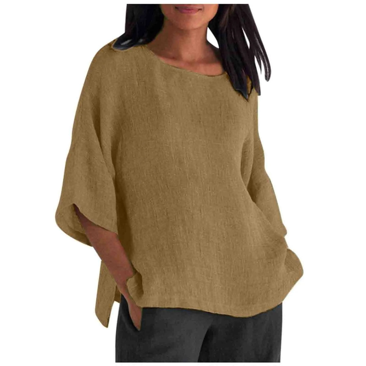Hot Sale Of The Seasonwish Eaby Women's Cotton Linen Shirt round Neck Short Sleeve 25 Colors Casual Loose Fit Street Style Su...