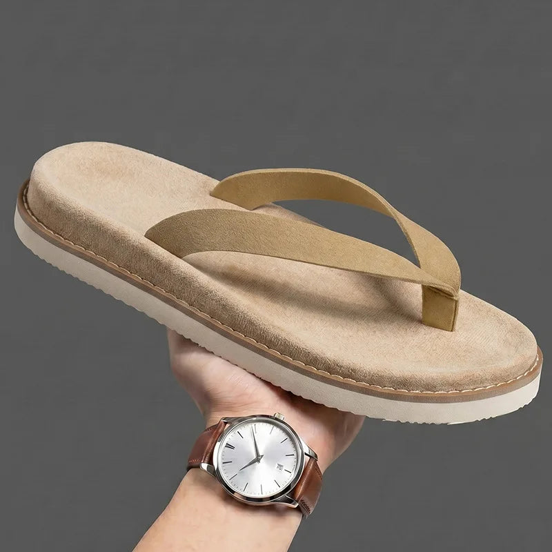 Summer Men's Simple Style Sandals Anti-Slip Faux Suede Soft Leather Slip-On Beach Footwear Comfortable Wear for Casual Use