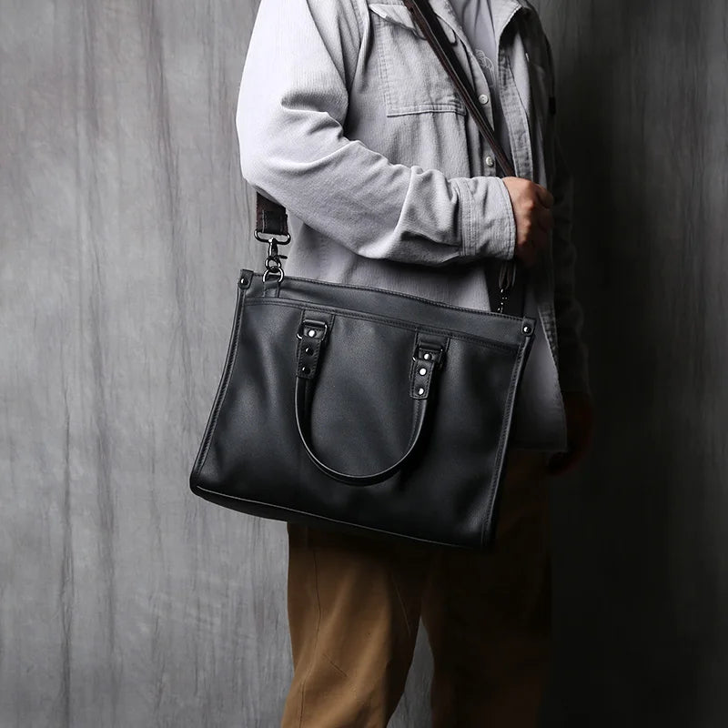 NZPJ Genuine Leather Men Briefcase Natural Cowhide Casual Handbag Soft Leather Business Shoulder Bag For 16 Inch Laptop