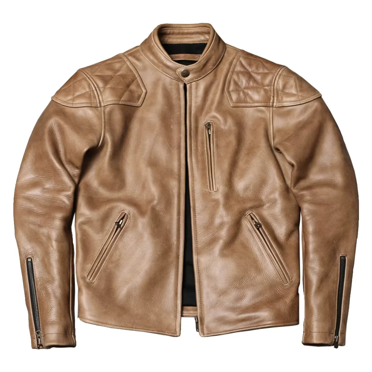 Light Brown Winter Leather Jacket Men Sprots Style Plus Size 5XL Genuine Natural Thick Cowhide Stand Collar Slim Leather Coat