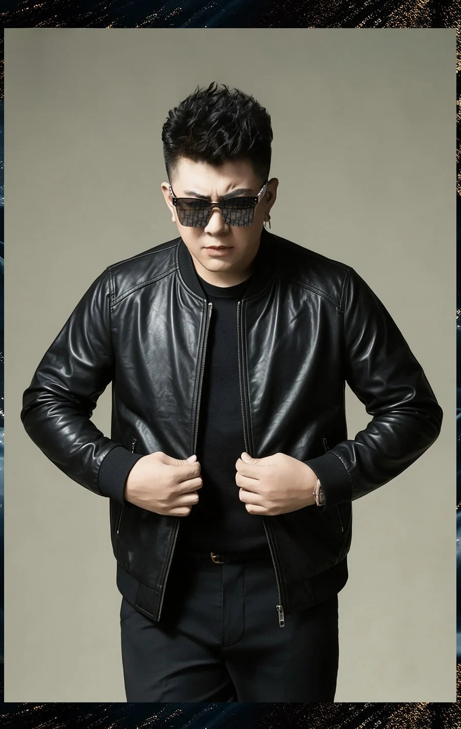 2026 Autumn New Men's Baseball Collar Biker Style Casual Leather Jacket High End Fashion Outerwear Slim Fit Long Sleeve Zipper