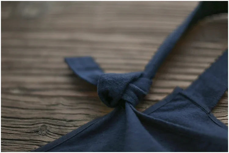 Artistic Vintage Deep Blues Cotton Strap Casual Trousers Women's 1701 European American Style