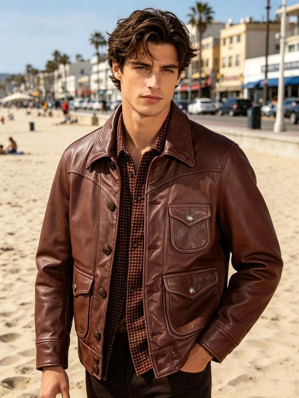 Genuine Natural Sheepskin Turn-Down Collar Single Breasted Coat Red Brown Spring Leather Jacket Men Retro Style Plus Size 4XL