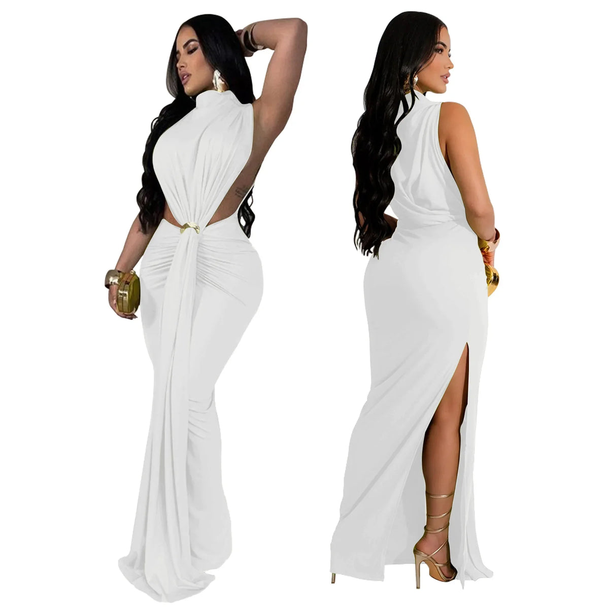 K10772 Women's Fashionable Sexy Side Slit Sleeveless Dress Amazon Cross-Border Dress European And American Style Gown Skirt