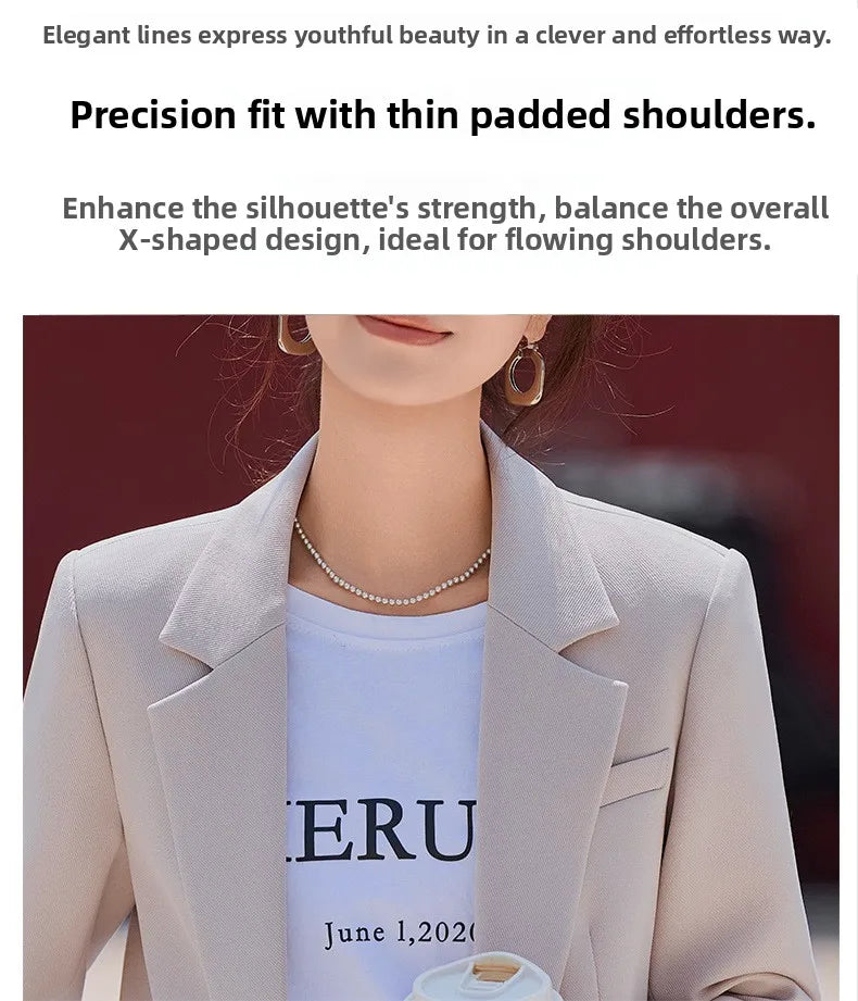 Café Brown Women's Casual Fashionable Suit Jacket Elegant Atmosphere Spring Autumn Season Polyester Spandex Commute Style