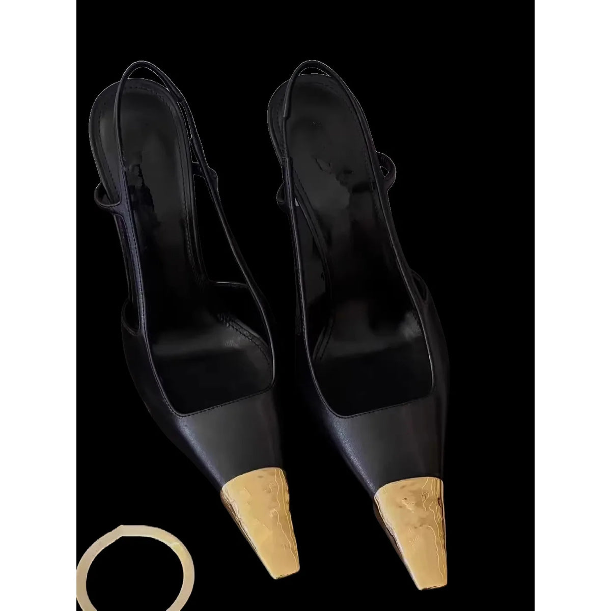 Metallic Square Toe High Heels Black Low Cut Single Shoes Versatile for Autumn Winter Season Sexy Style Fastest Shipping Avai...