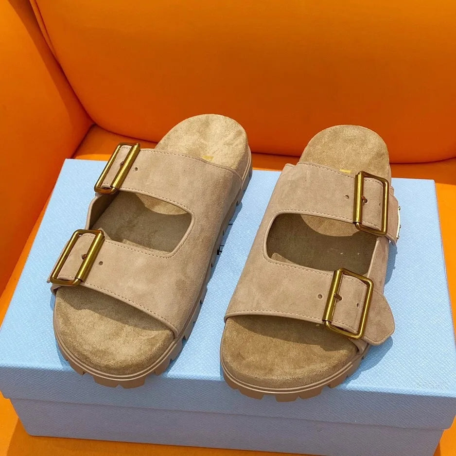 Roman Style Asymmetrical Bottom Sandals Genuine Leather Beach Slippers Women's Outdoor Wear Breathable Anti-slip Comfortable