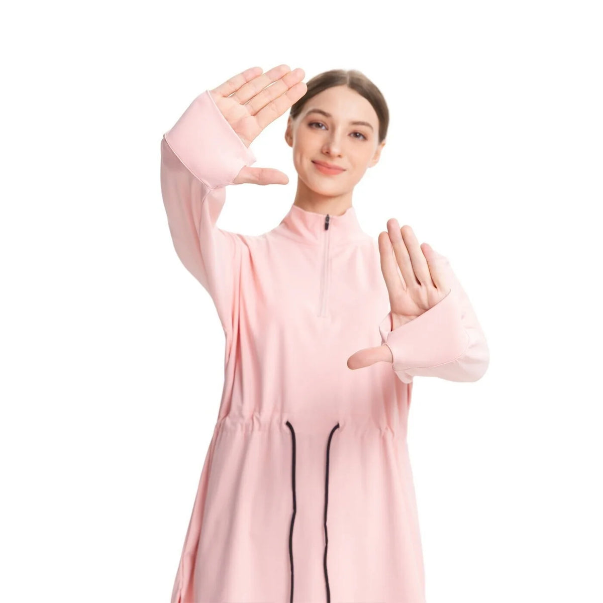 Conservative Long Sleeve Yoga Clothes Drawstring Waist Fitness Suit Multicolored plus Size Modest Tunic for Women Running Gym