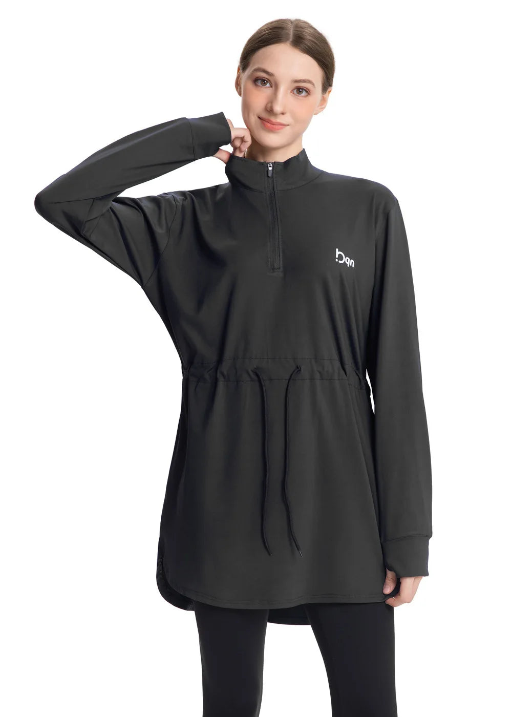 Conservative Long Sleeve Yoga Clothes Drawstring Waist Fitness Suit Multicolored plus Size Modest Tunic for Women Running Gym