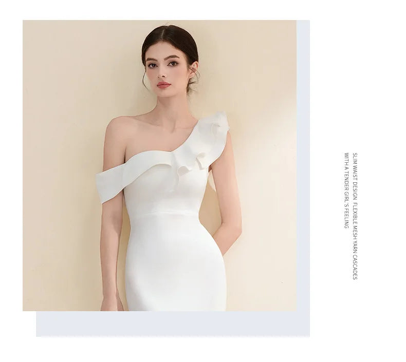 Elegant Evening Gown Slimming Fish Tail Dress Fashionable Shoulder Bared Polyester Long Sleeve High Waist Party Dress